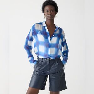 J. Crew Blue and White Plaid Button-Down Shirt